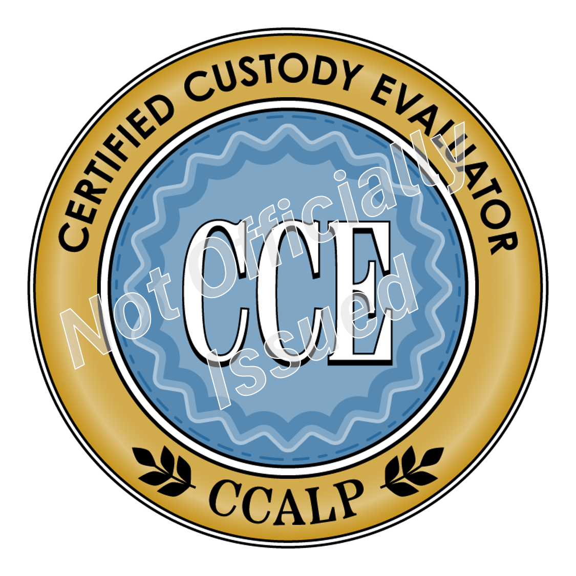 Light blue and gold badge for certified custody evaluator