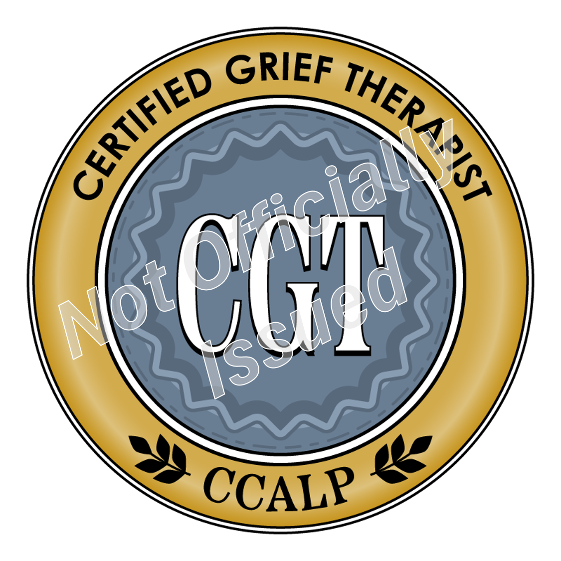 Grey and gold certified grief therapist badge