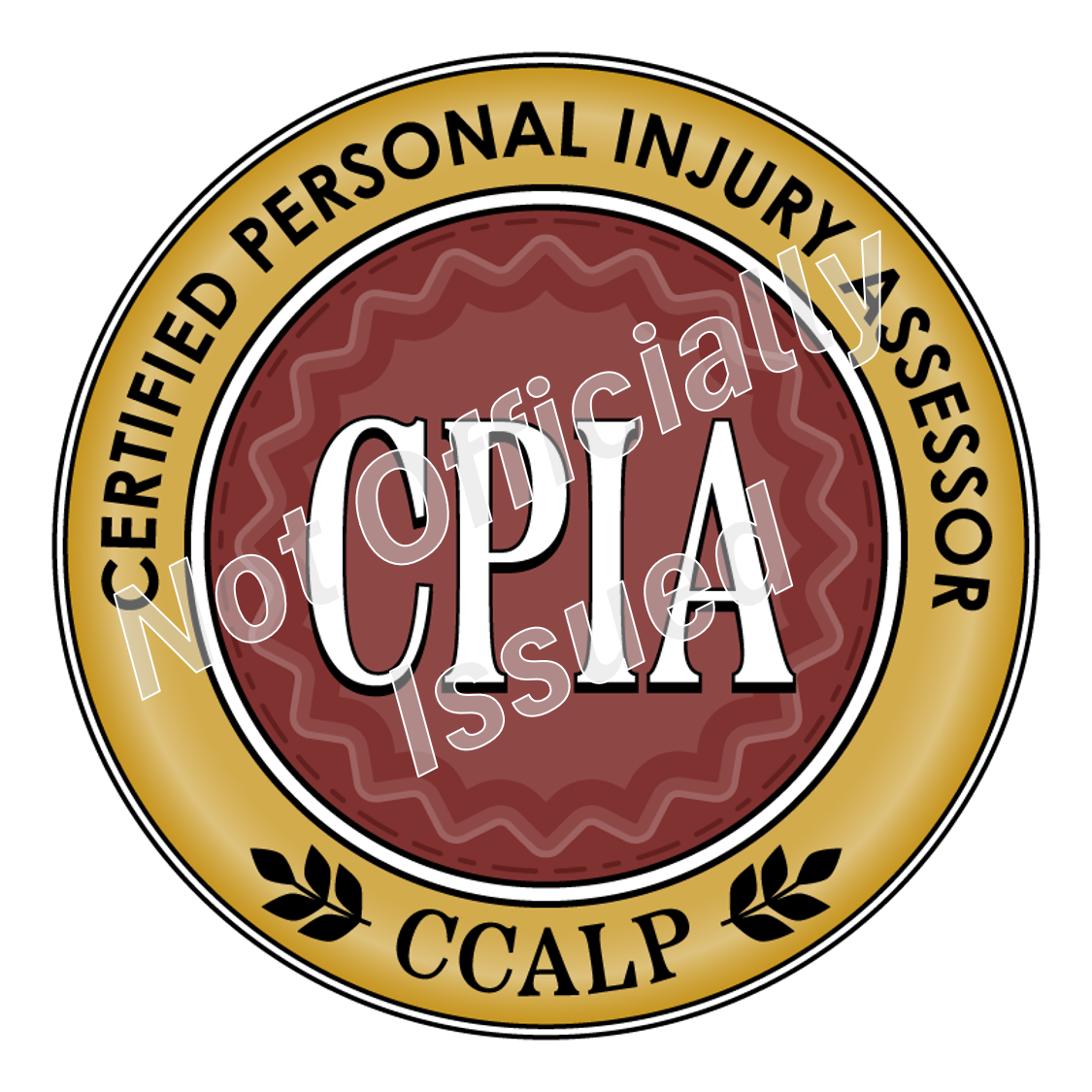 Red and gold badge for certified personal injury assessor
