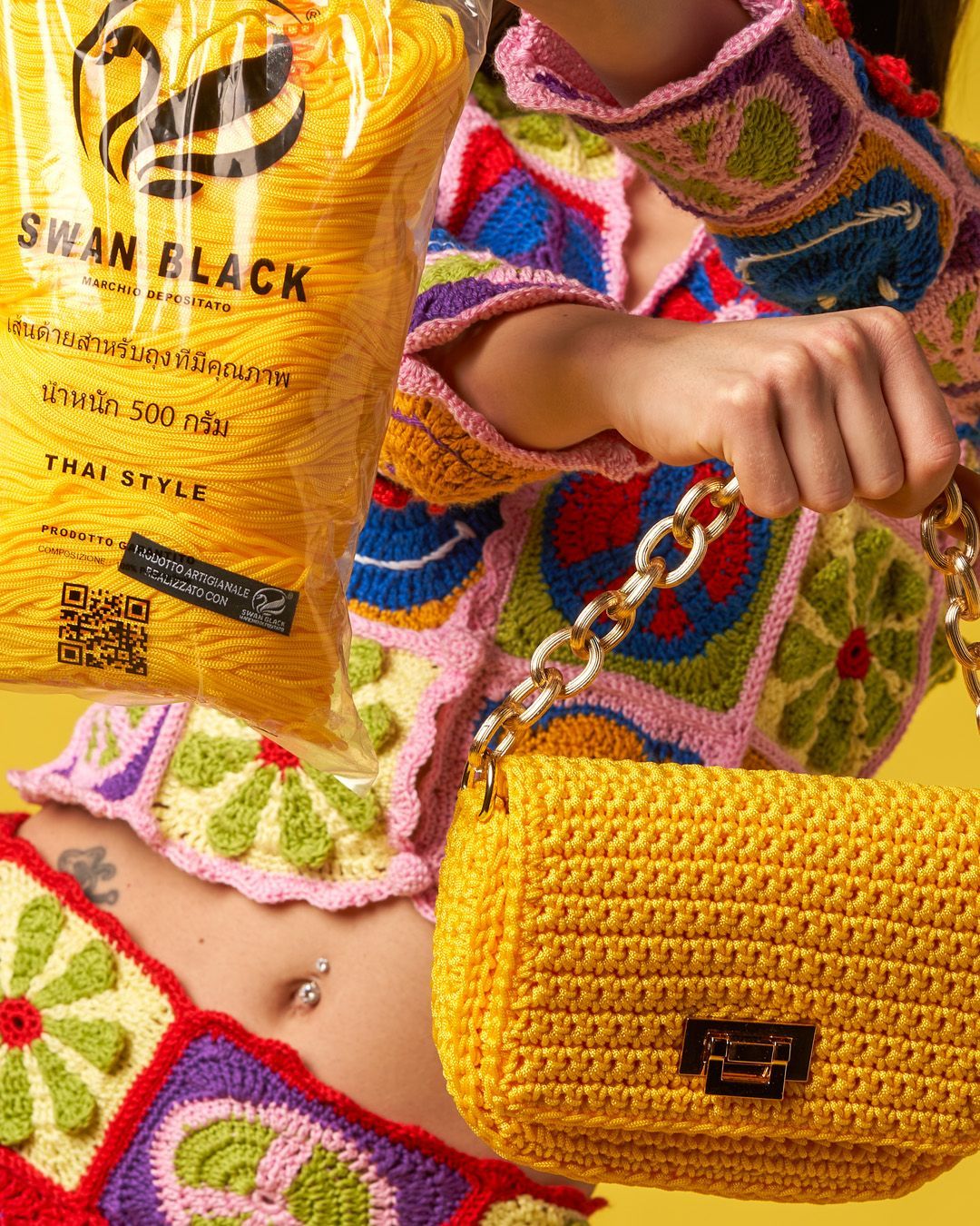 cordino swan black borse all'uncinetto filati tre sfere