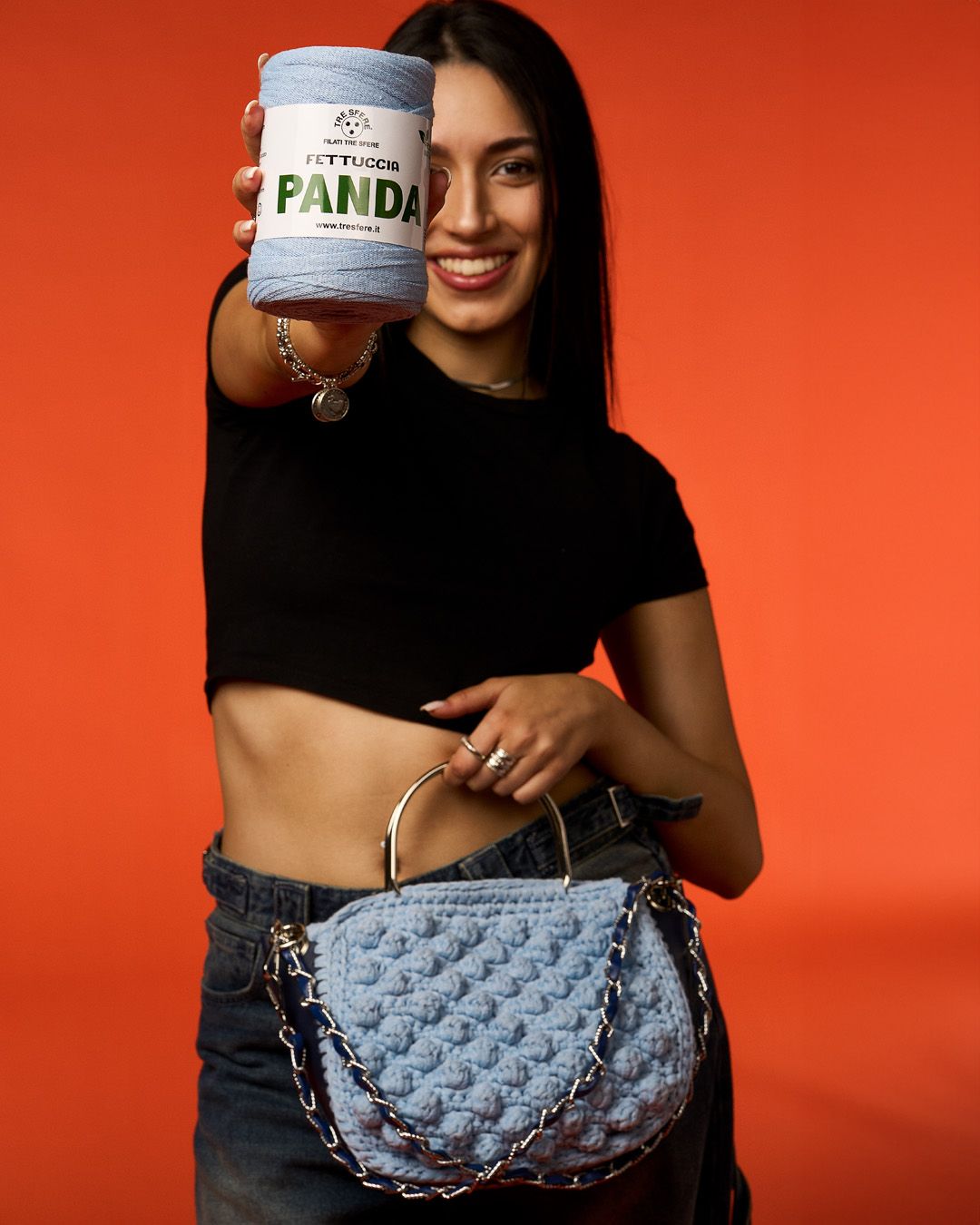 fettuccia borse panda filati tre sfere