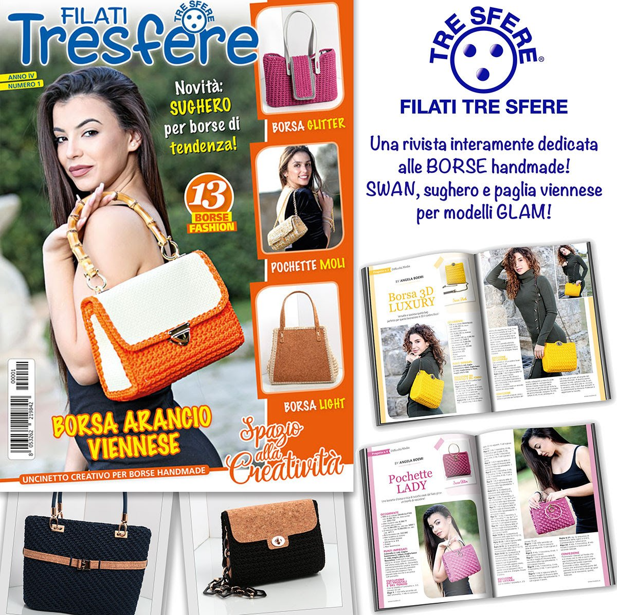 borse all'uncinetto filati tre sfere