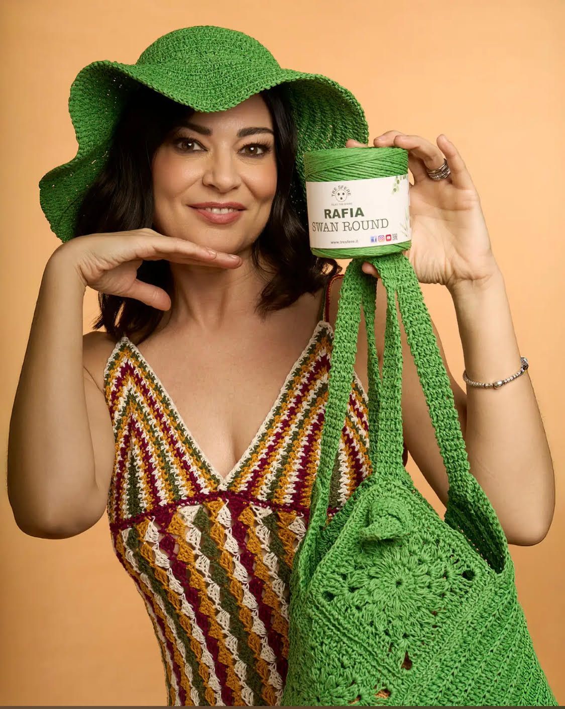 rafia naturale swan round filati tre sfere borse all'uncinetto