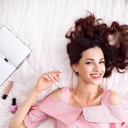 Beauty — Happy Woman On Bed With New Hair Style In Milmont Park, PA