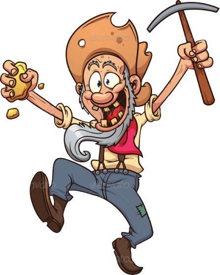 A  Cartoon Illustration of a Cowboy Holding a Pickaxe and a Gold Nugget — Gold Rush Mini Golf in Warrenheip, VIC