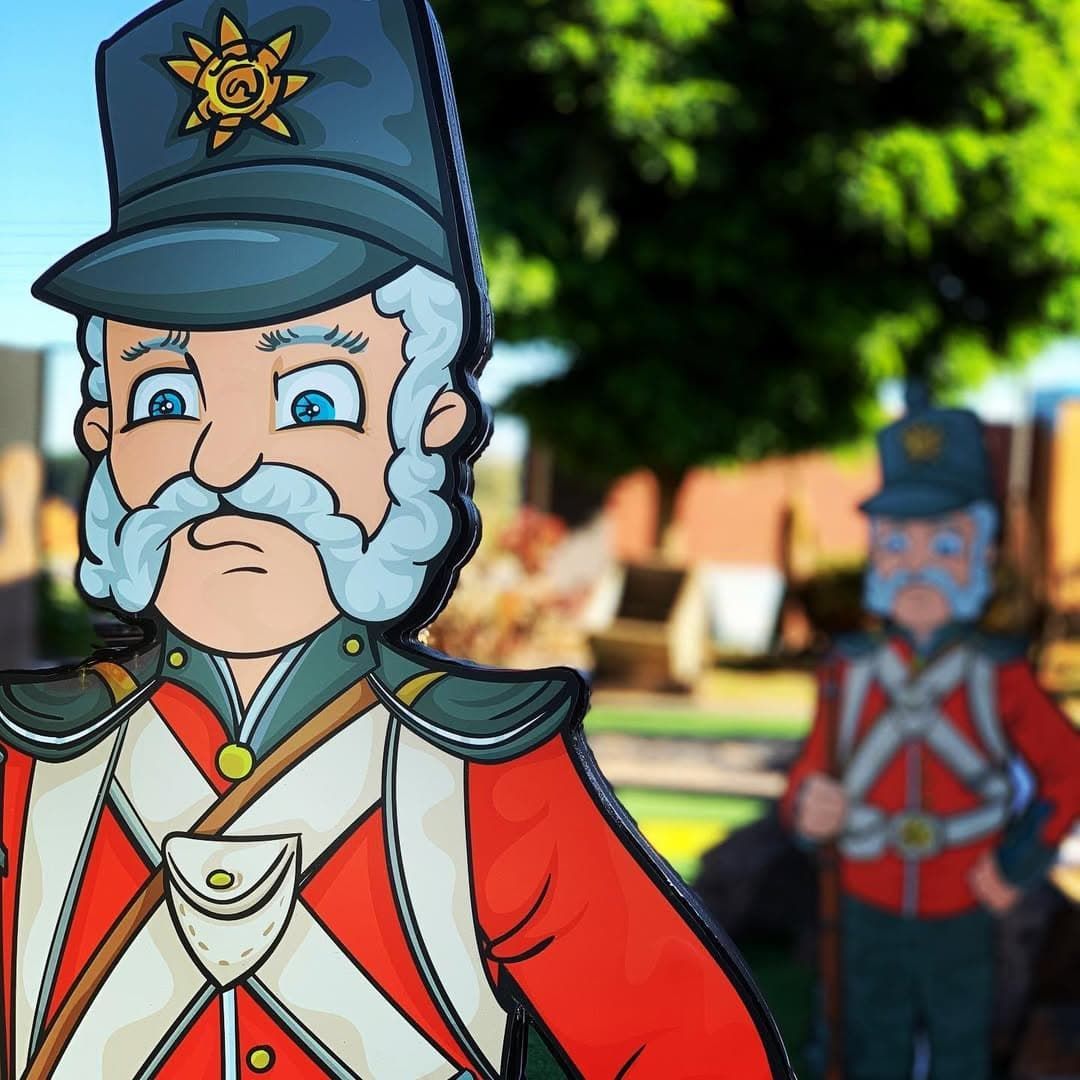 A Cartoon of a Man With a Beard Wearing a Hat With a Star on It — Gold Rush Mini Golf in Warrenheip, VIC