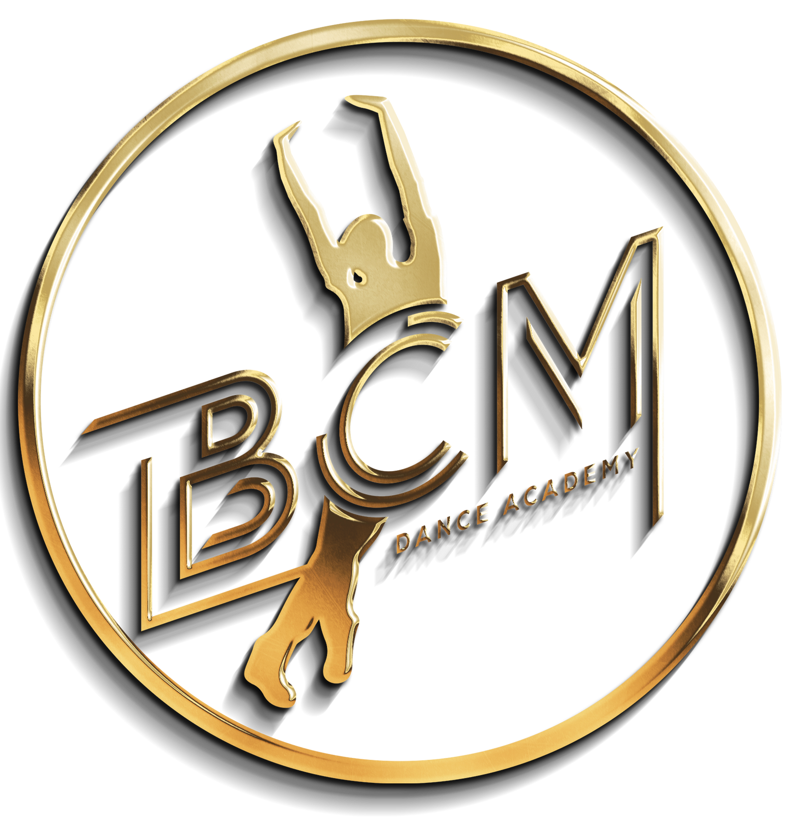 A gold logo for bcm dance academy