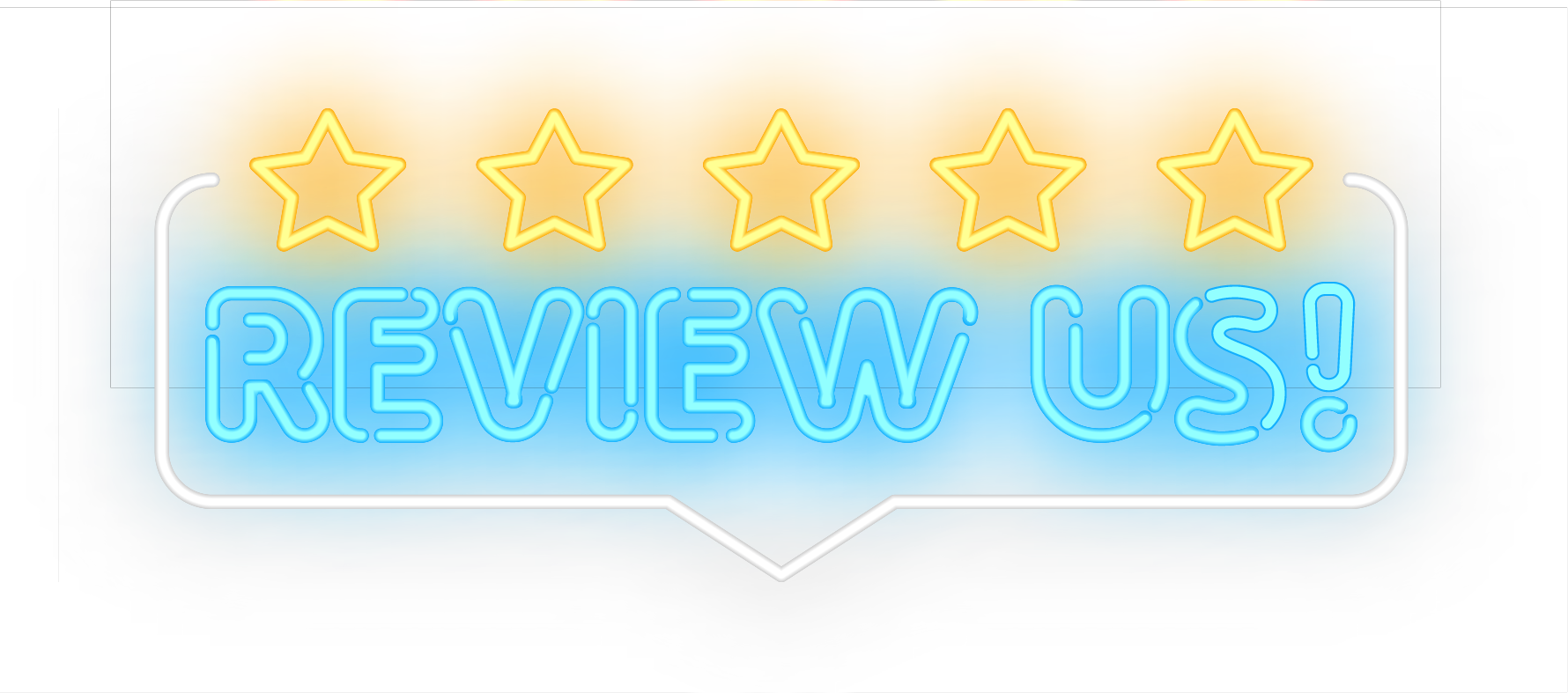 A neon sign that says review us with five stars.