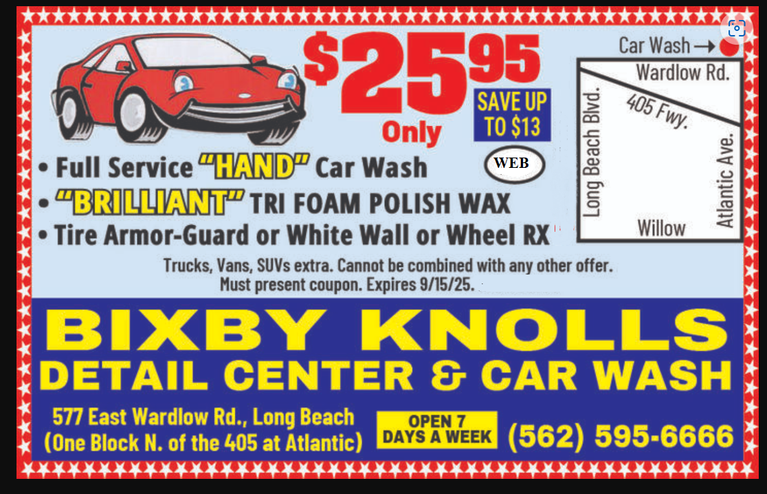 show this coupon on your phone to the cashier for your discount at Bixby Knolls Detail Center & Car Wash