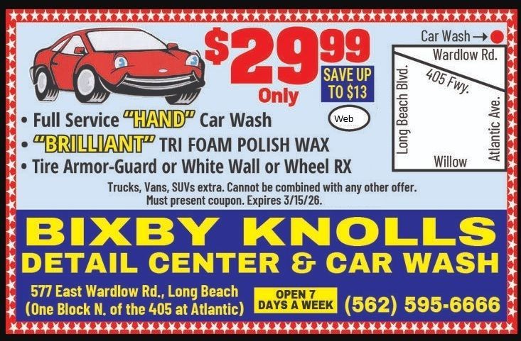 show this coupon on your phone to the cashier for your discount at Bixby Knolls Detail Center & Car Wash