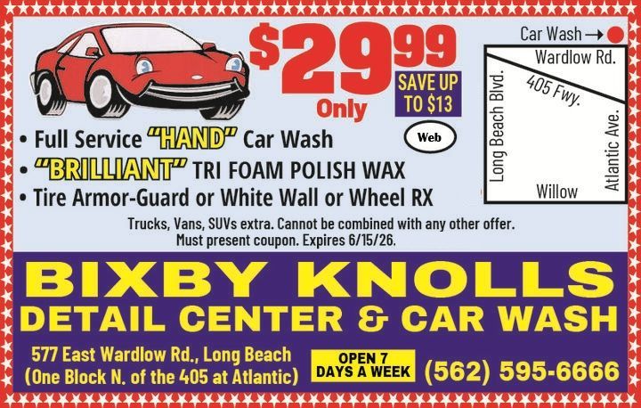 show this coupon on your phone to the cashier for your discount at Bixby Knolls Detail Center & Car Wash show this coupon on your phone to the cashier for your discount at Bixby Knolls Detail Center & Car Wash