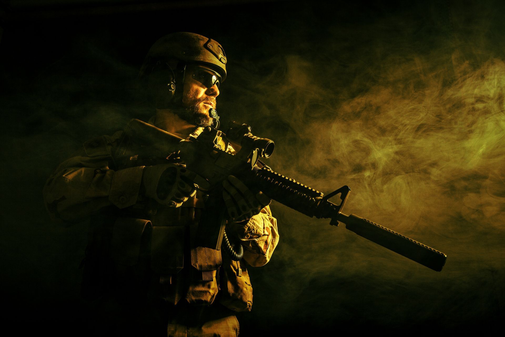 army soldier in smoke