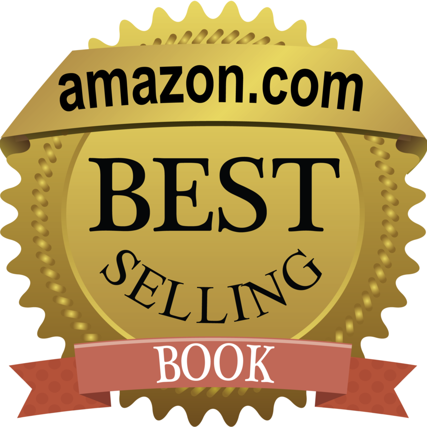 An amazon.com best selling book seal with a red ribbon