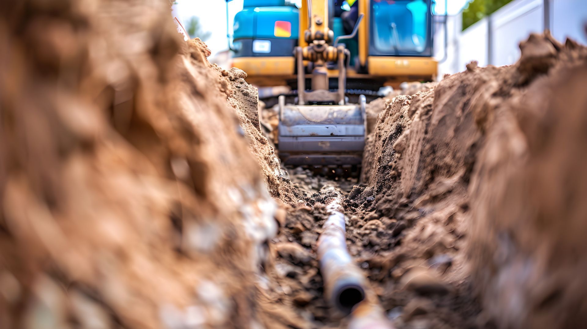 Un bulldozer creuse une tranchée pour un tuyau.