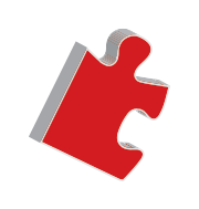 A red puzzle piece on a white background.