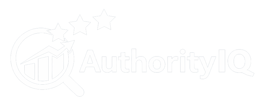 AuthorityIQ logo with magnifying glass, stars, and chart.