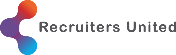 Logo van Recruiter United, een verbonden bol met een rood-oranje-blauwe kleurovergang naast donkergrijze tekst.