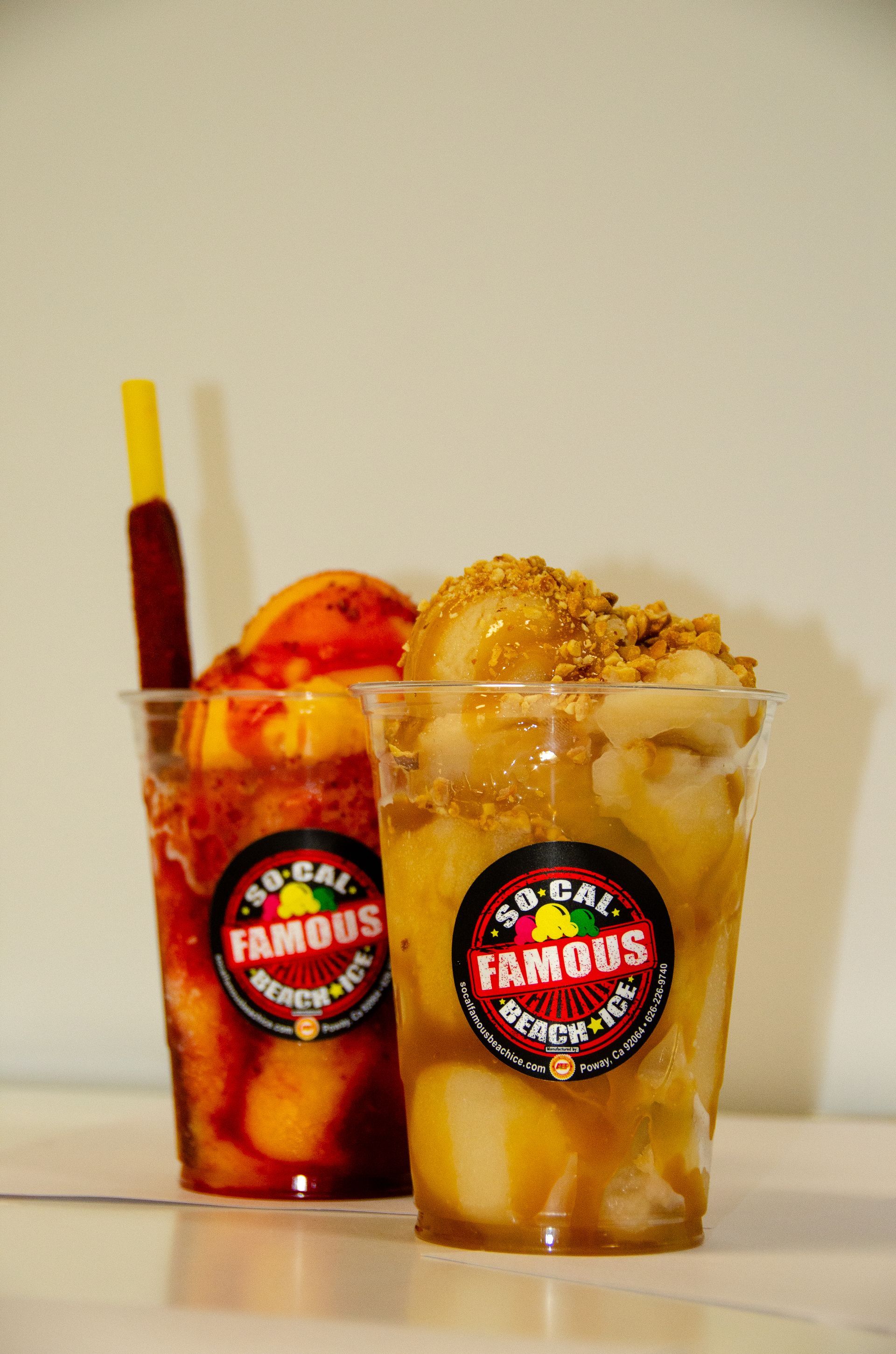 Two clear plastic cups with 