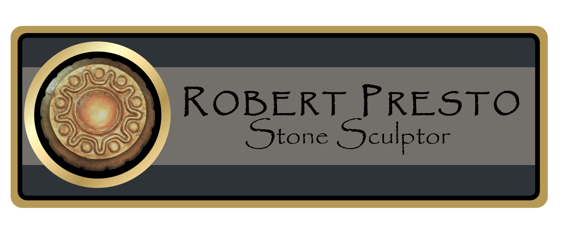 A logo for robert presto stone sculptor
