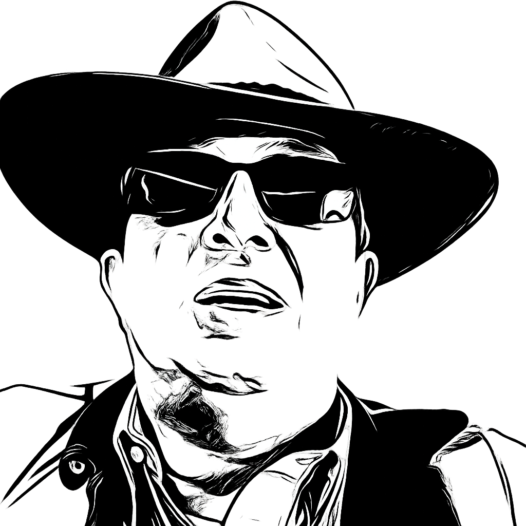 Line portrait of Michael, wearing a wide-brimmed hat—the face of That Shipping Container Guy—the brand’s Nth QLD personality