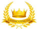 a logo for landscaping inc. with a crown and laurel wreath