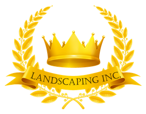 a logo for landscaping inc. with a crown and laurel wreath