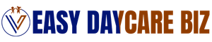 A logo for easy daycare biz with a check mark