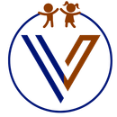 A logo with two children and a v in the middle