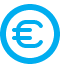 Un signe euro bleu dans un cercle bleu sur fond blanc.