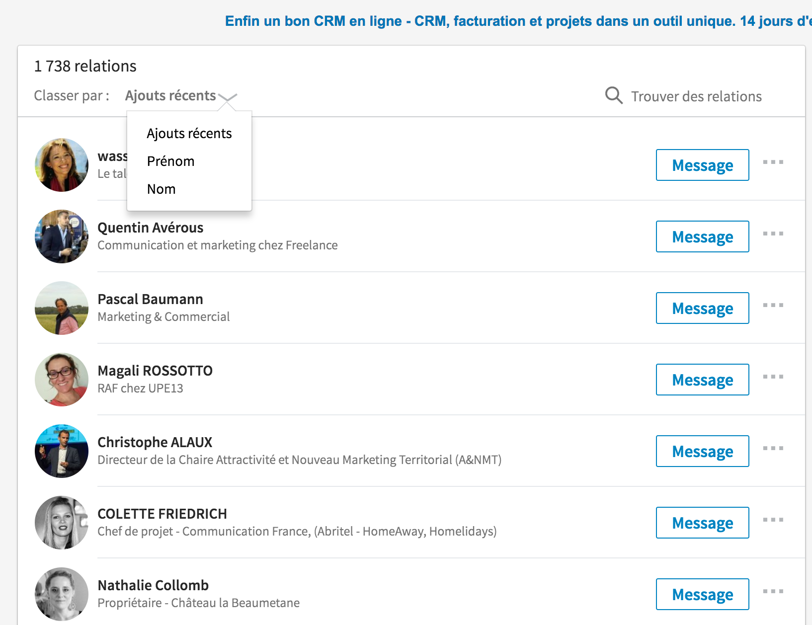 contact linkedin nouvelle interface