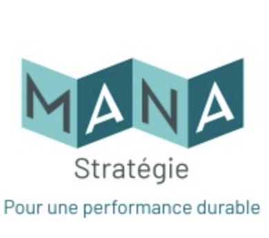Un logo de stratégie de mana bleu et blanc sur fond blanc