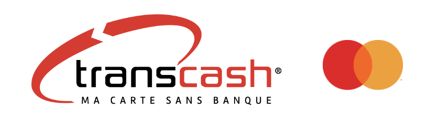 Un logo transcash avec un logo mastercard dans le coin
