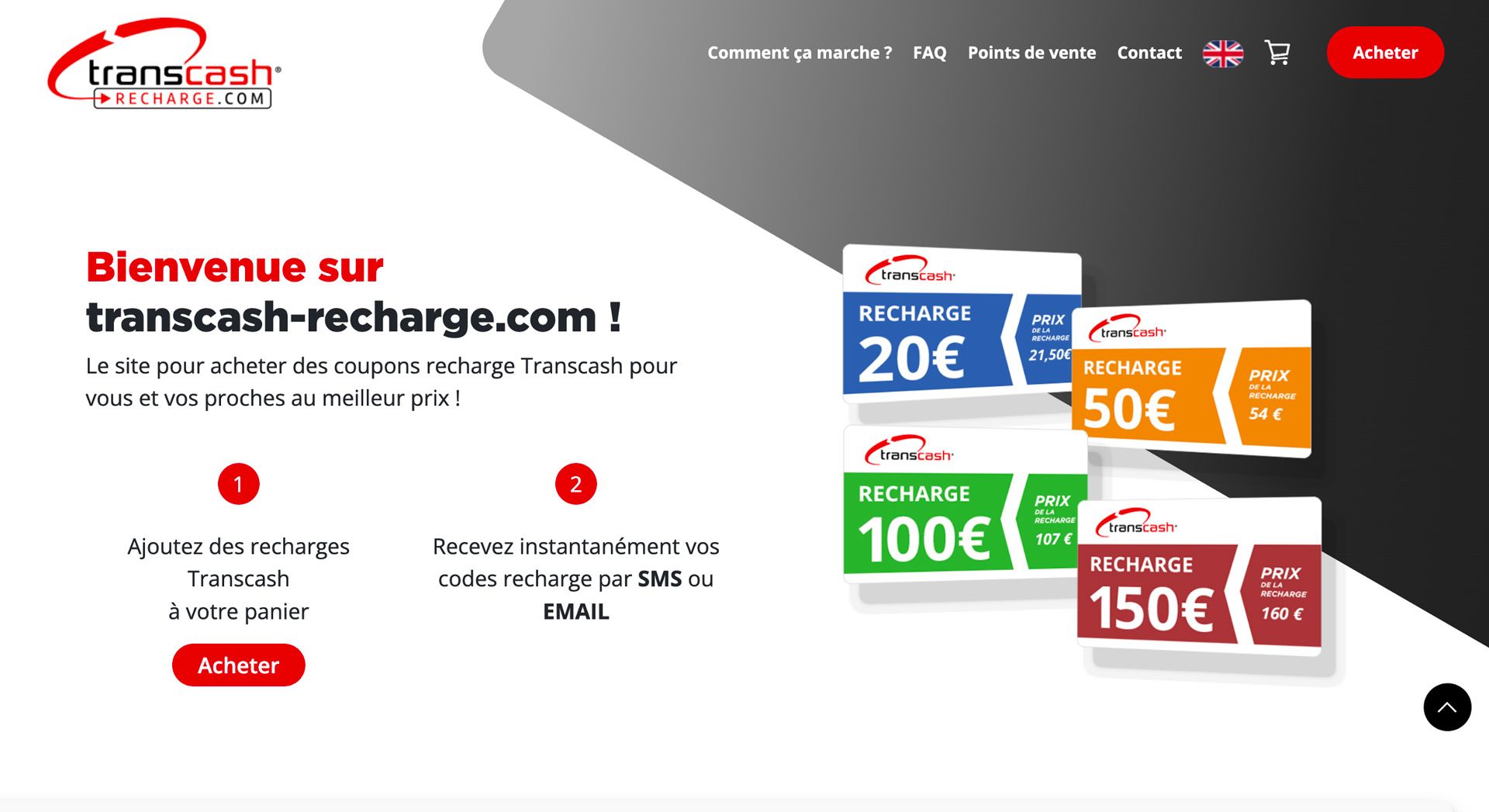 WSI a développé le site e-commerce de recharge de carte de crédit Transcash-recharge.com.