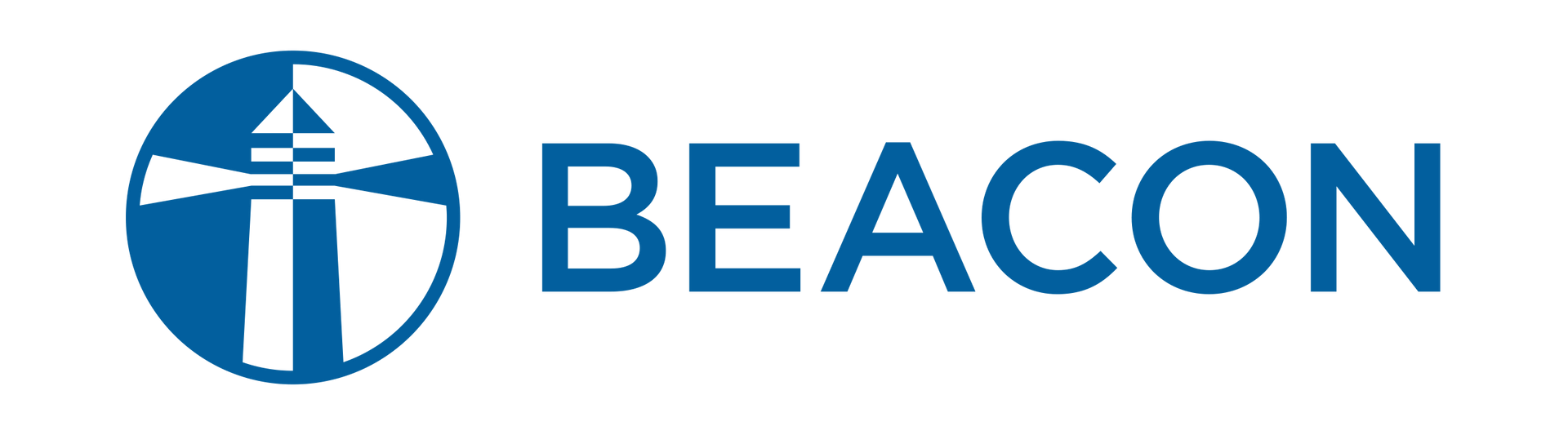 Logo Beacon représentant un phare bleu dans un cercle bleu, avec le texte « BEACON » à droite.