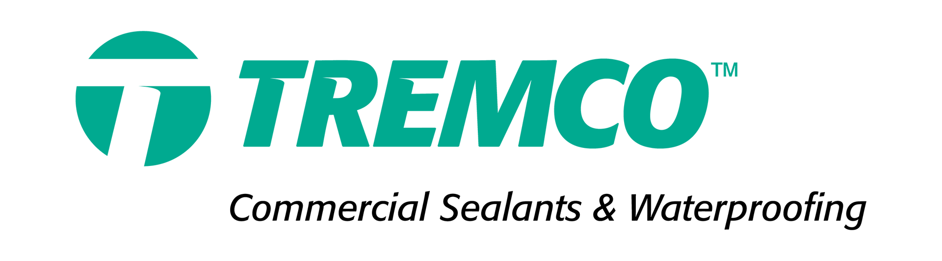 Logo Tremco avec un symbole « T » bleu sarcelle et le texte « TREMCO » et « Commercial Sealants & Waterproofing ».