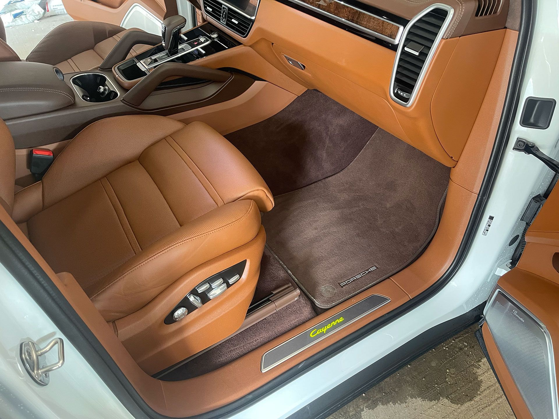 the leather interior of a Porsche sports car
