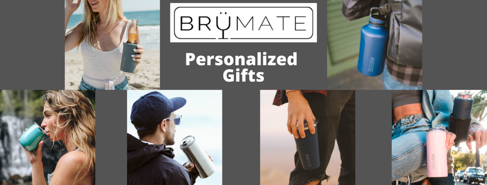 A collage of pictures of people holding personalized gifts.