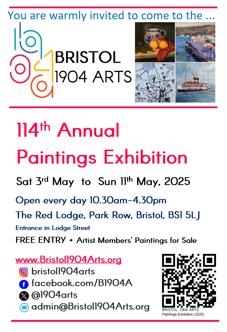 Bristol 1904 Arts 2025 Annual Exhibition of Paintings - an invitation flyer image providing timing and details.