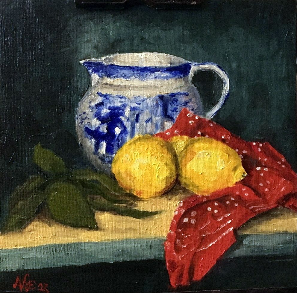 Abbey Jug & Lemons Still Life Exhibition Painting.