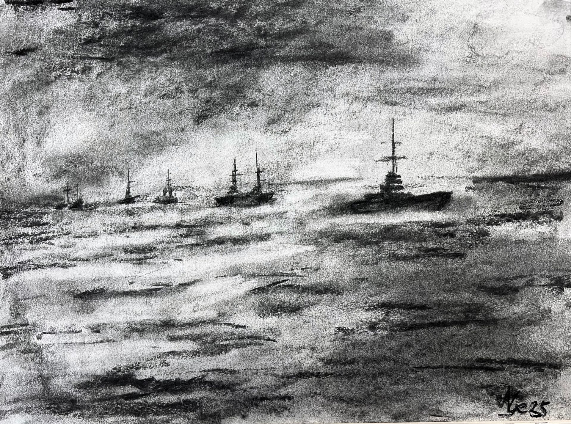 An image of warships concealed in the dark of night - part of a selection of  BRISTOL 1904 ARTS evening sketches painted on the night of our regular Wednesday evening concert programs.