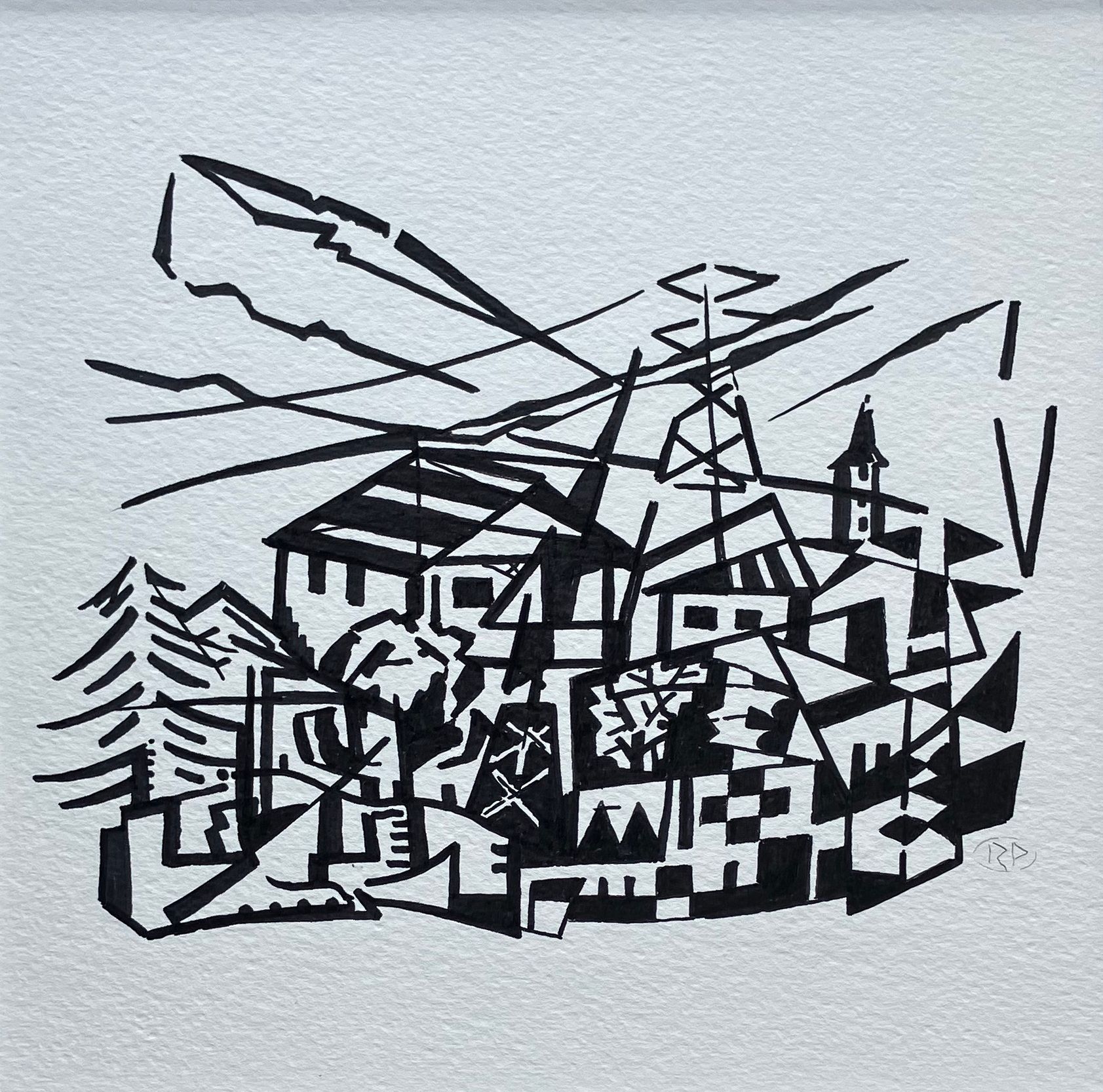 Alpine Ski Lift abstract composition- Exhibition Painting.