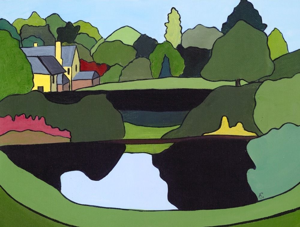 Amherst Lodge Fly Fishing Lake Exhibition Painting.
