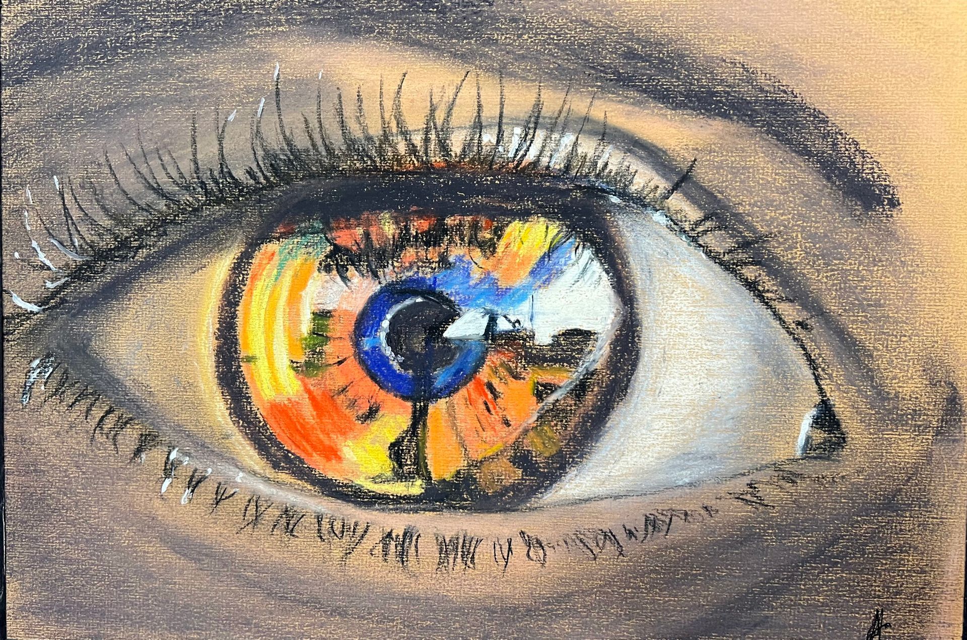 Another similar detailed sketch of an eye with art reflections concealed within - part of a selection of  BRISTOL 1904 ARTS evening sketches painted on the night of our regular Wednesday evening concert programs.