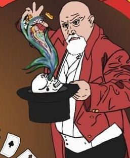 Cartoon image of the Great Baldini magician