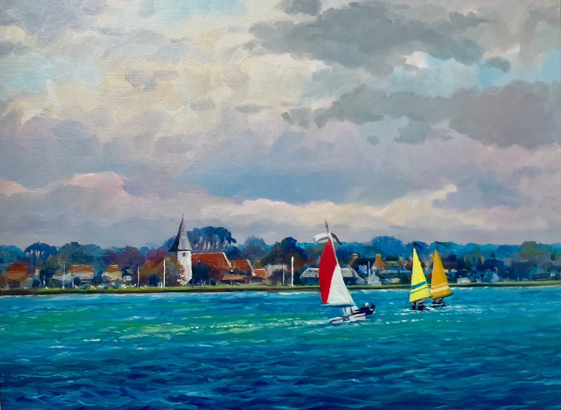 A painting by member Michael Long entitled: Bosham Church and Chichester Harbour