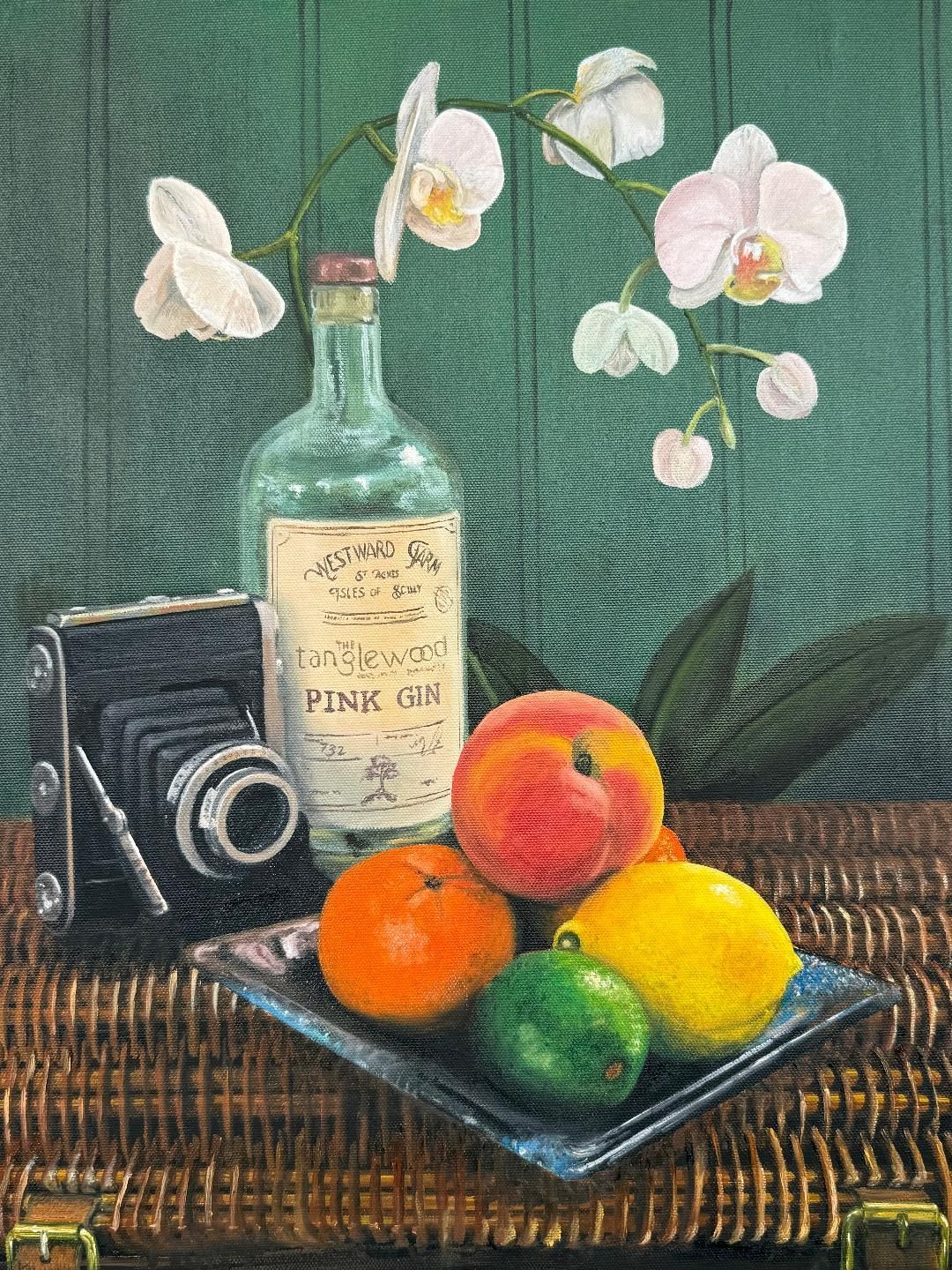 A painting by member Graham Cossons entitled: Gin and the Giant Peach