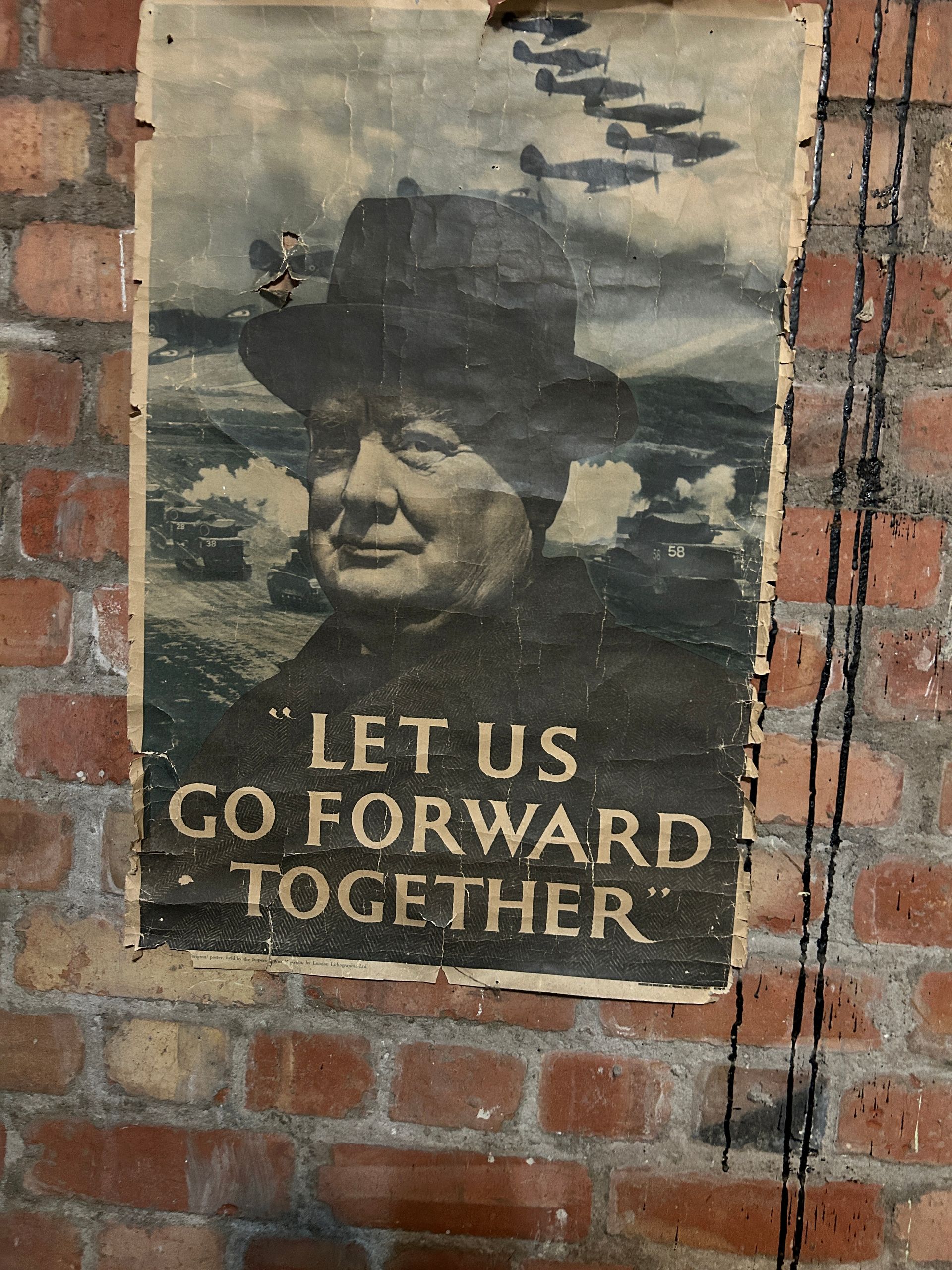 Image of Corn Exchange Air Raid Shelters-war time poster of Churchill.