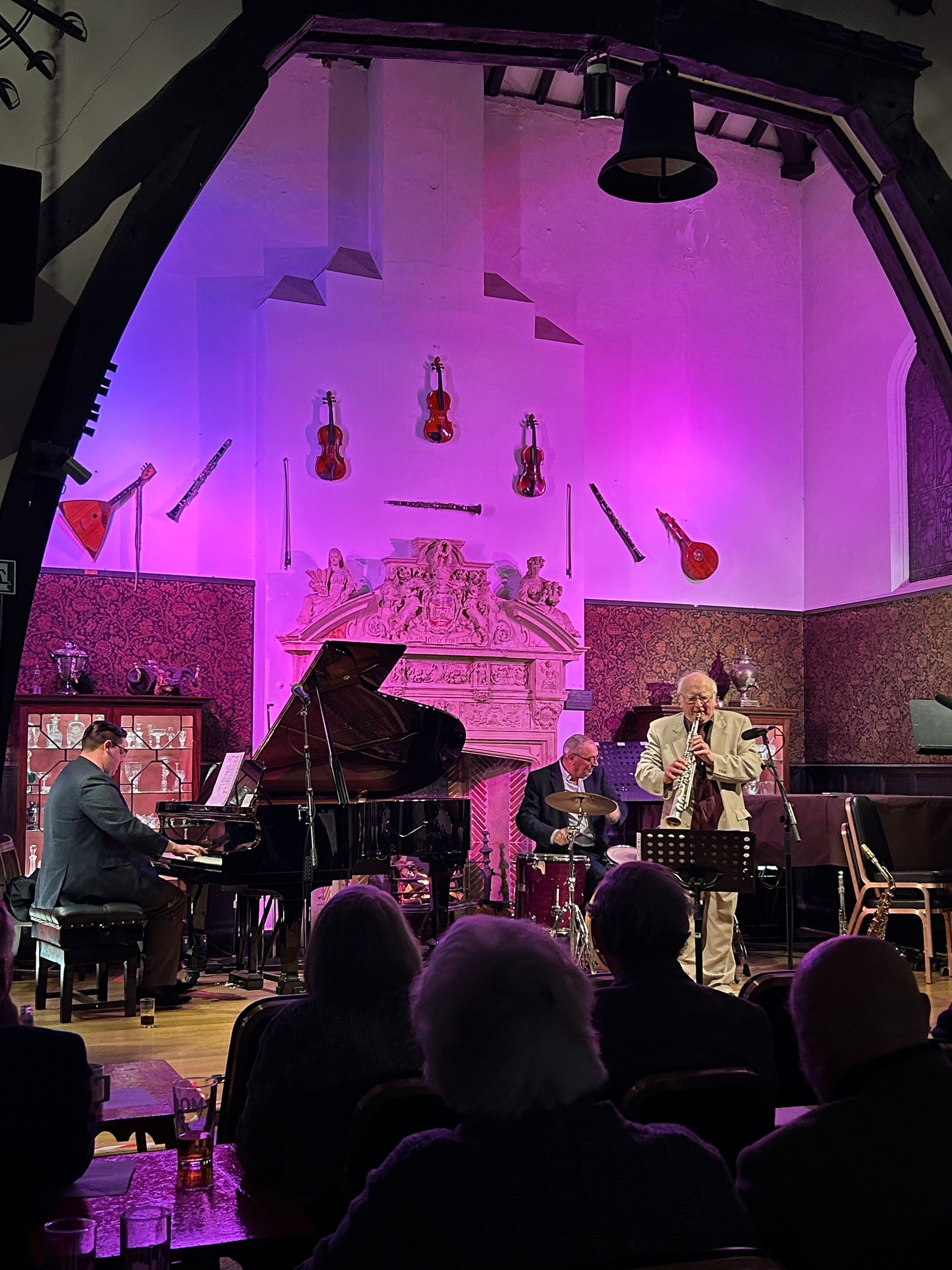 Image of a  jazz combo entertraining on a Wednesday night.