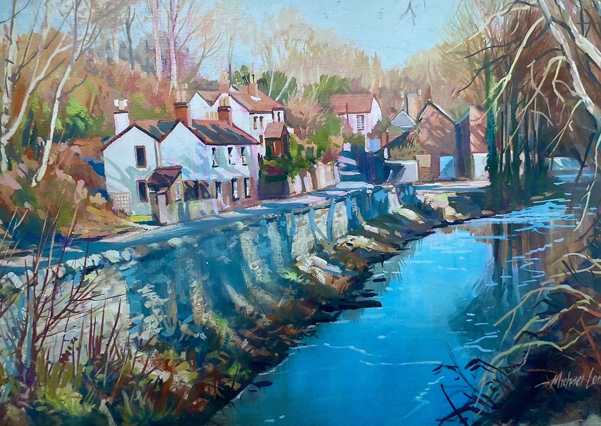 A painting by member Michael Long entitled: The River Frome - Frenchay Village
