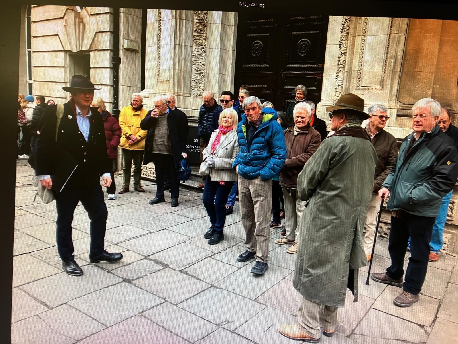 Image of Corn Exchange Air Raid Shelters Bristol outside with a group of attending Bristol 1904 Arts members.
